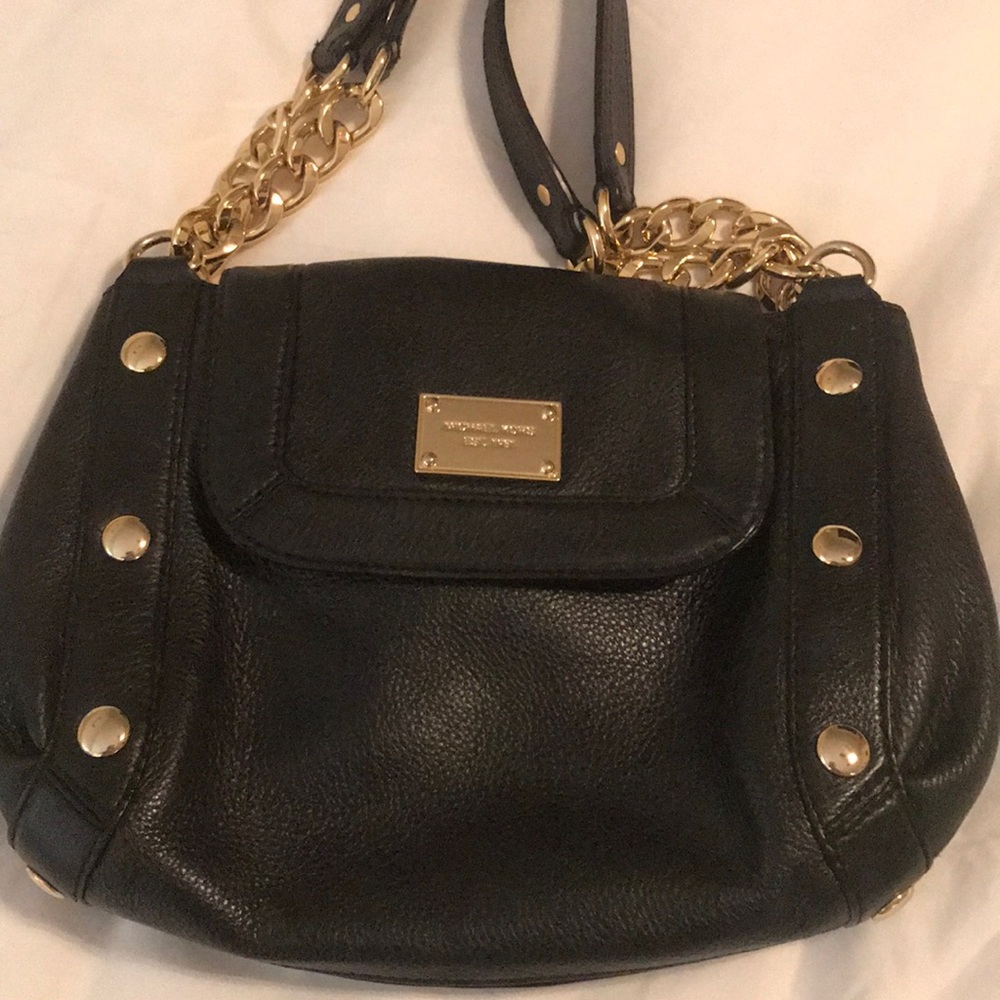 Michael Kors black leather and gold chain purse